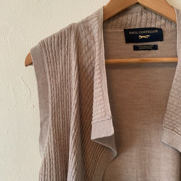 Paul Costelloe Pure Merino Wool Sleeveless Cardigan Cable Knit Beige Size Medium - Picture 4 of 7
